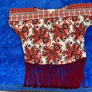 Michael Kors Size XXS  Patterned short sleeve top with fringe